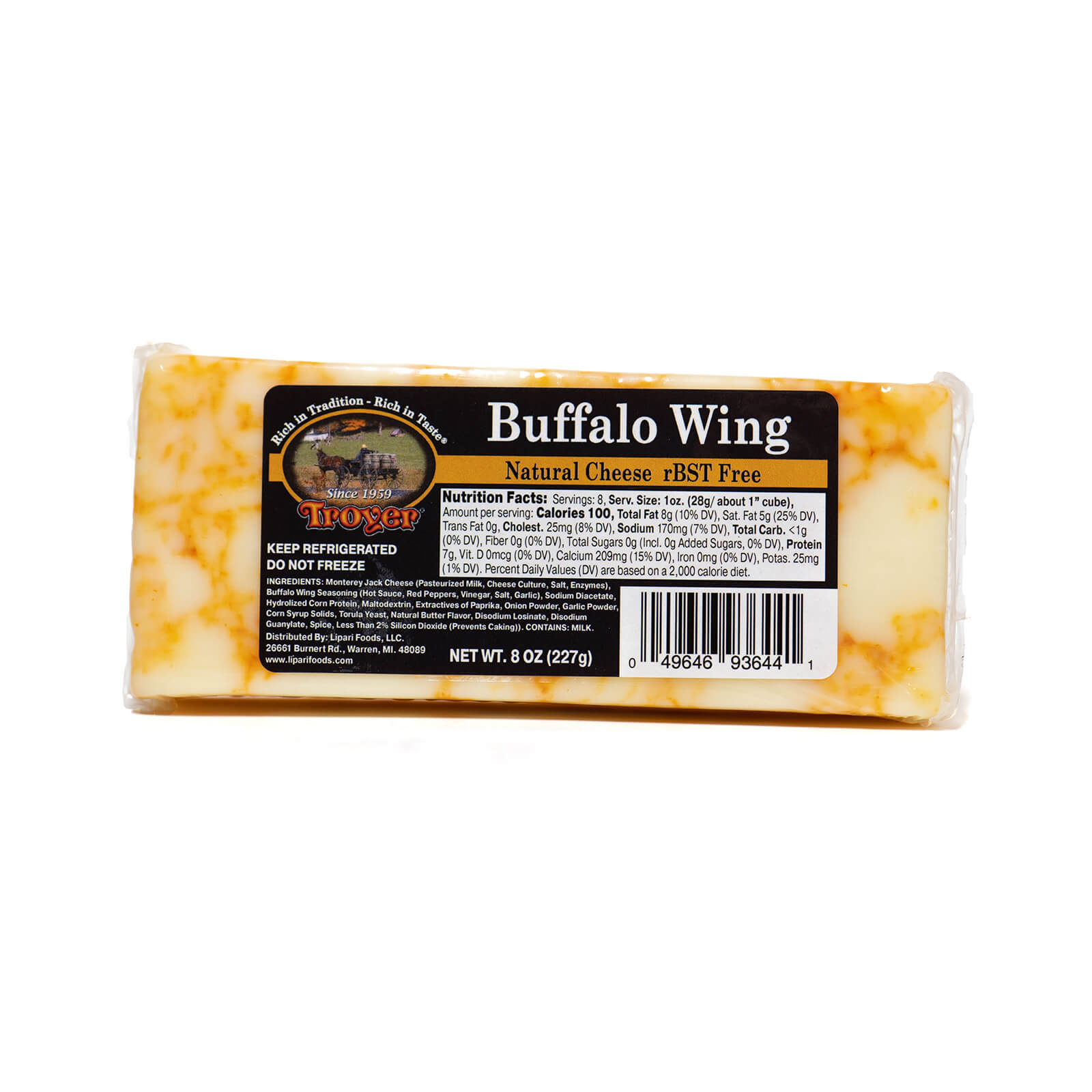 Buffalo Wing Cheese - Troyer - 8oz w/ Nutrition Facts