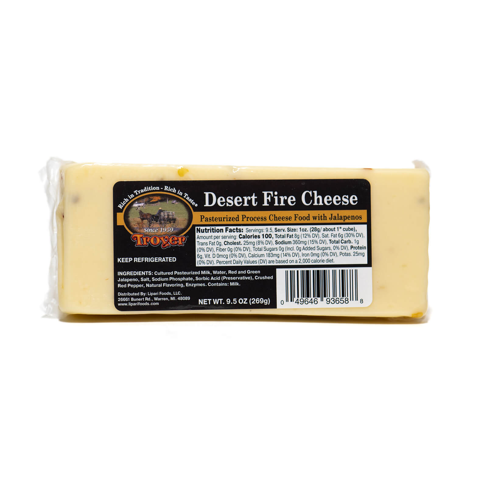 Desert Fire Cheese - Troyer - 9.5oz w/ Nutrition Facts
