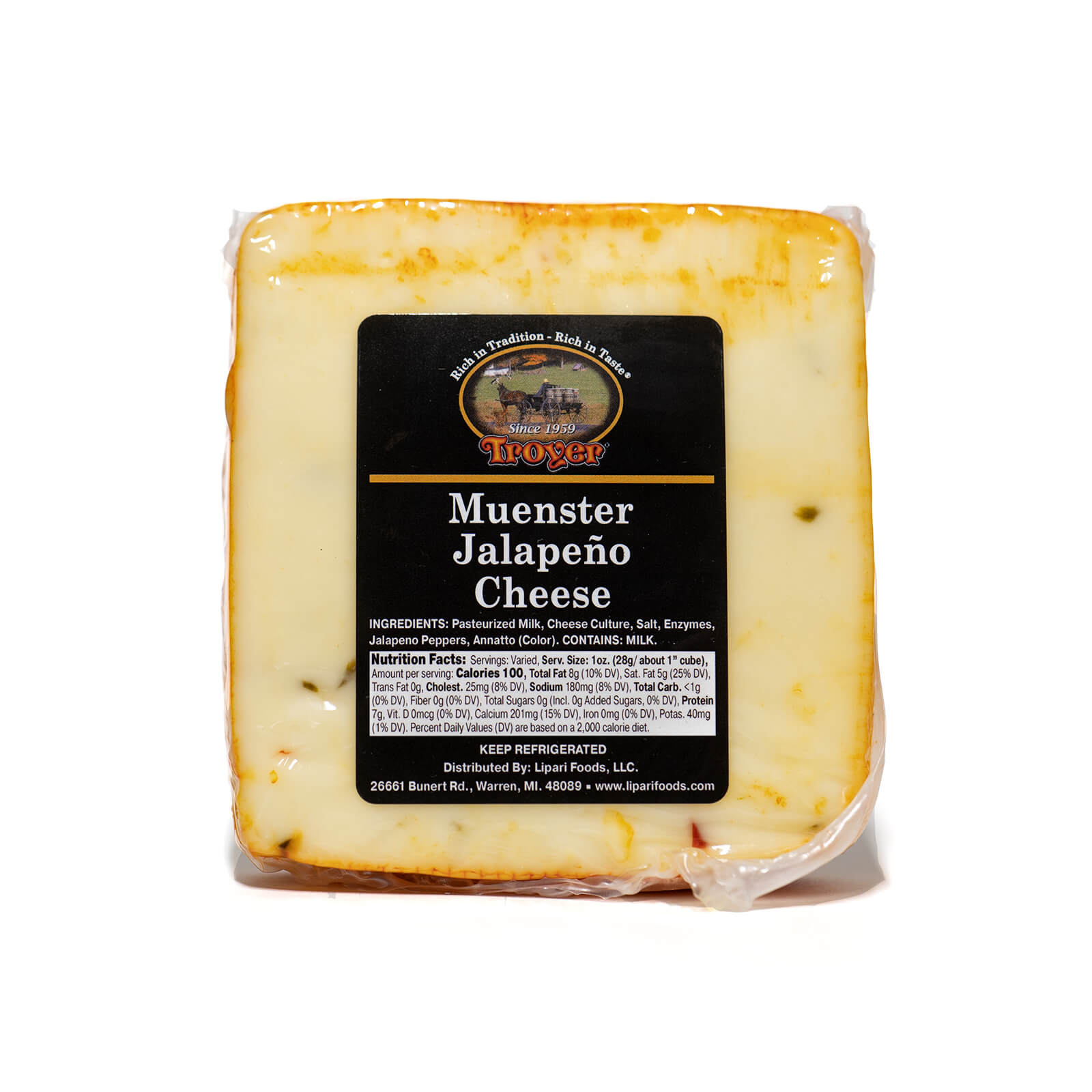 Muenster Jalapeno Cheese - Troyer w/ Nutrition Facts