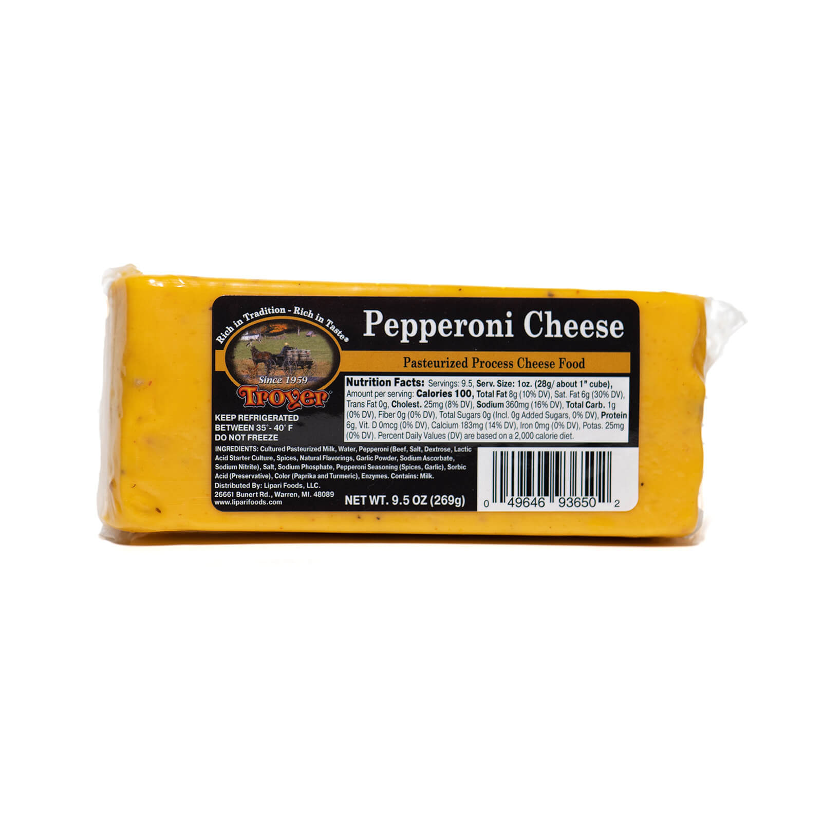 Pepperoni Cheese - Troyer - 9.5oz w/ Nutrition Facts