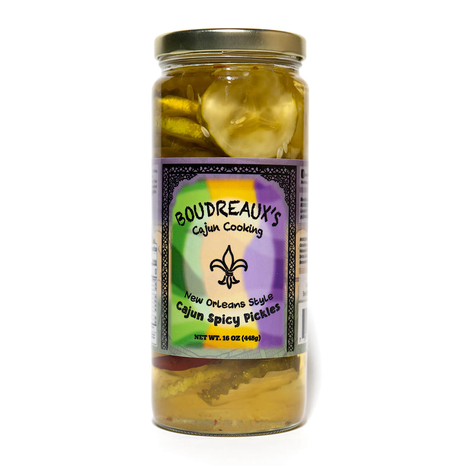 New Orleans Style Cajun Spicy Pickles - Boudreaux's Cajun Cooking - Single Jar - Front Label