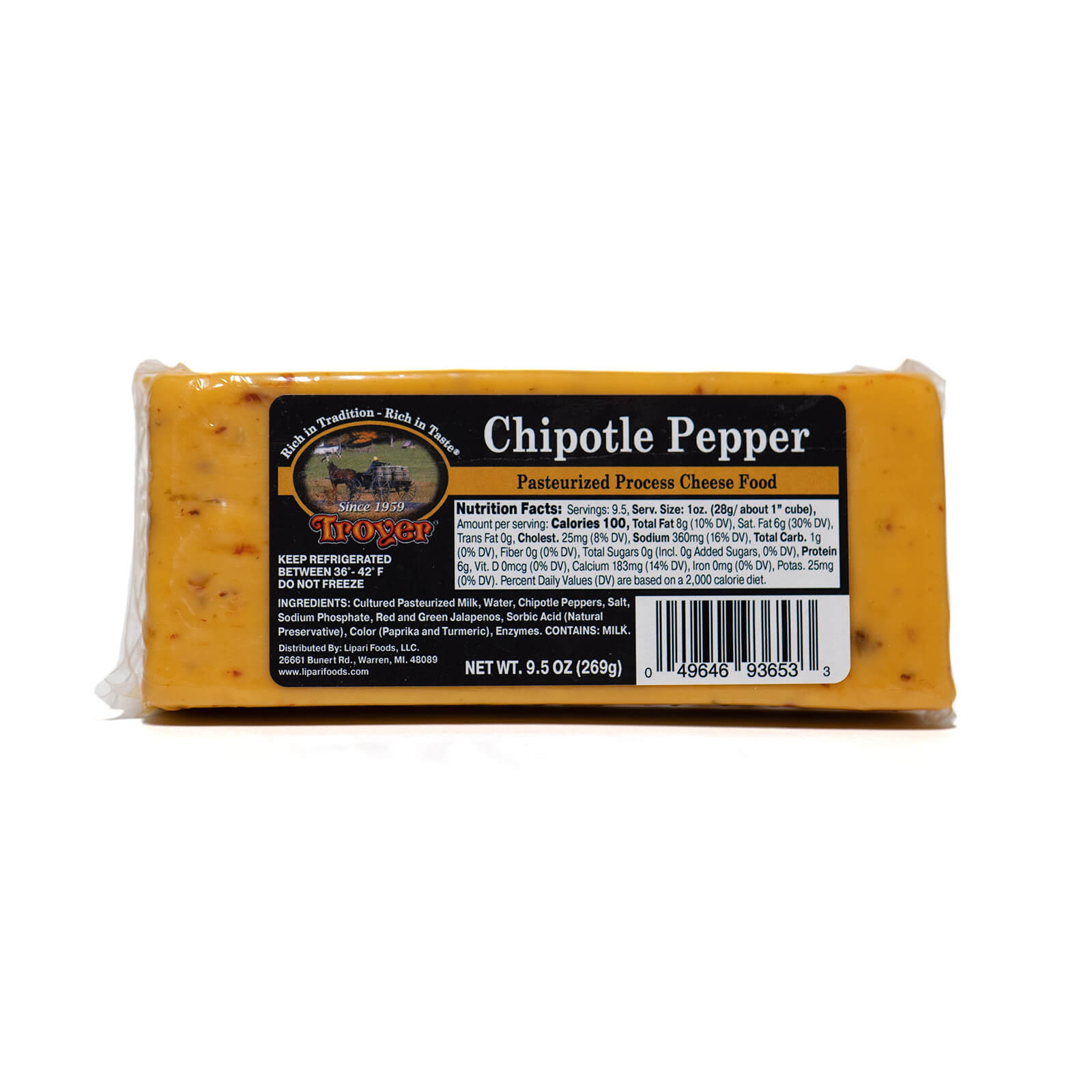 Chipotle Pepper Cheese - Troyer - 9.5oz w/ Nutrition Facts