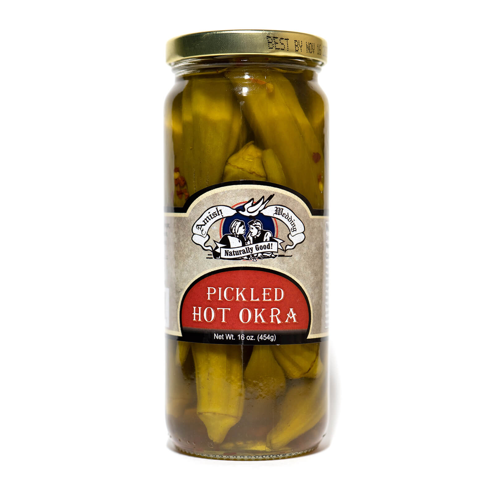 Pickled Hot Okra - Amish Wedding - Single Jar - Front Label