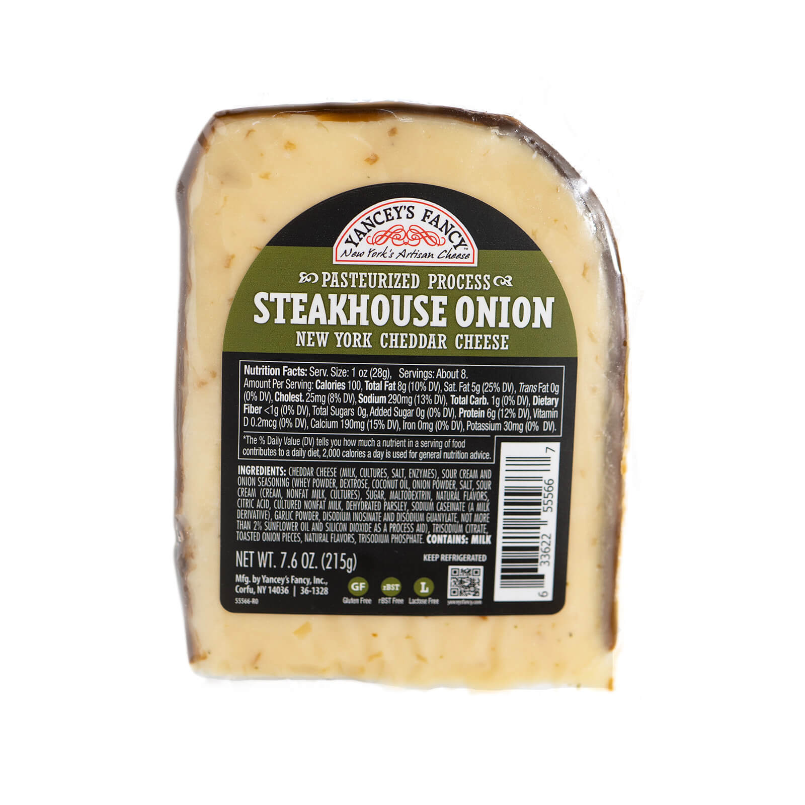 Steakhouse Onion New York Cheddar Cheese - Yancey's Fancy - 7.6oz w/ Nutrition Facts