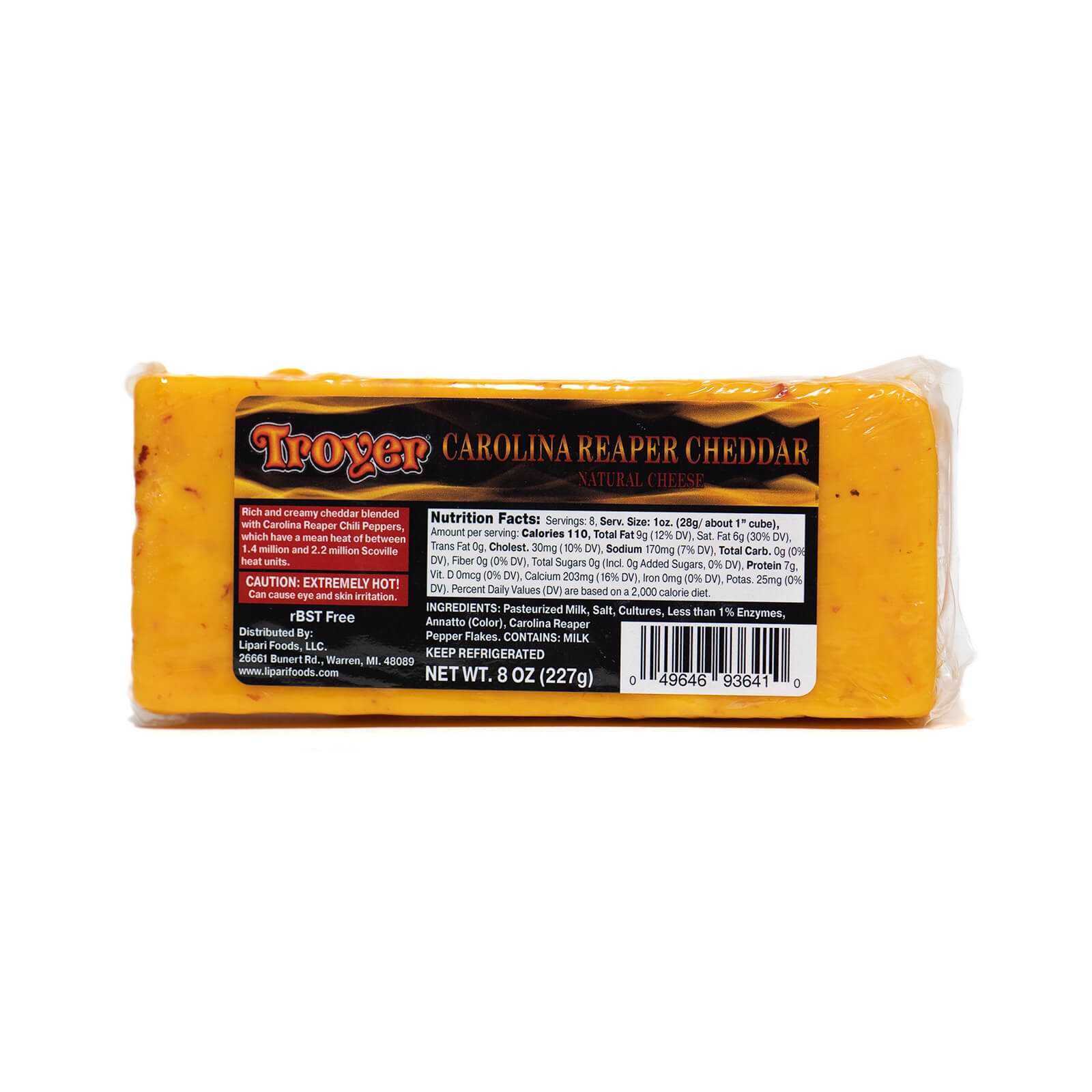 Carolina Reaper Cheddar Cheese - Troyer - 8oz w/ Nutrition Facts